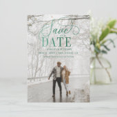 Rustic Green Script Modern Photo Save the Date (Staand voorkant)