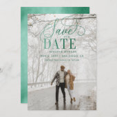 Rustic Green Script Modern Photo Save the Date (Voorkant / Achterkant)