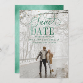Rustic Green Script Modern Photo Save the Date