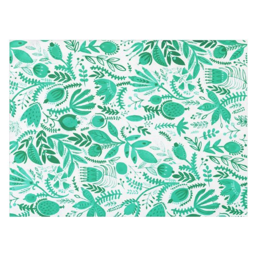 Rustic Green Spring Garden Floral Waterverf Tafelkleed (Voorkant (Horizontaal))