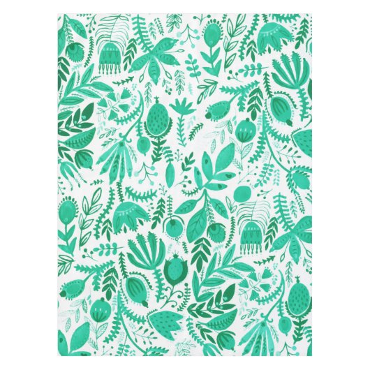 Rustic Green Spring Garden Floral Waterverf Tafelkleed (Voorkant)