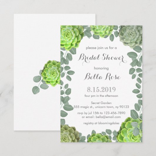 Rustic Green Succulents Bridal Shower Invitations Kaart (Voorkant / Achterkant)