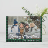 Rustic Green Tartan Buffalo Plaid Kerstfoto Feestdagenkaart (Staand voorkant)