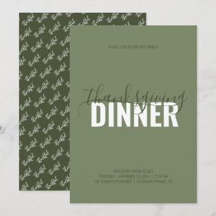 Rustic Green Thanksgiving Dinner Party Invitation Kaart