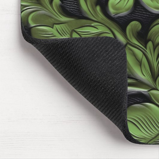 Rustic green tooled leather  muismat (Hoek)