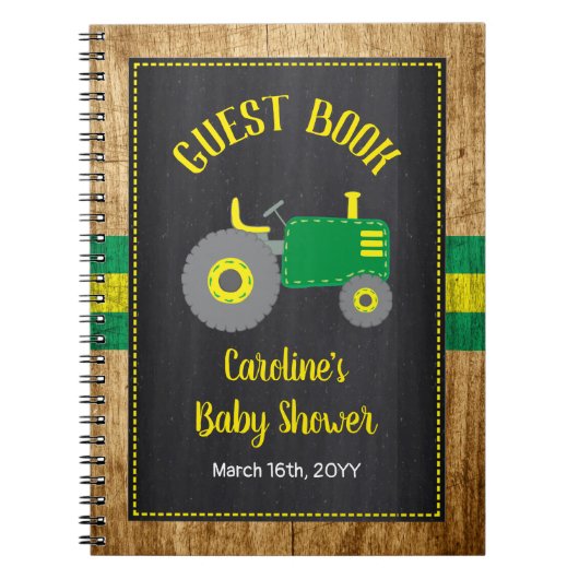 Rustic Green Tractor Baby Shower Guest Book Notitieboek (Voorkant)