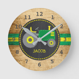 Rustic Green Tractor Faux Wood Ronde Klok