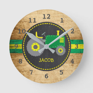 Rustic Green Tractor Faux Wood Ronde Klok