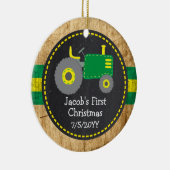 Rustic Green Tractor First Kerstwood Foto Keramisch Ornament (Rechts)