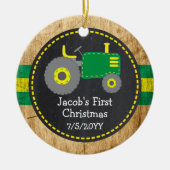 Rustic Green Tractor First Kerstwood Foto Keramisch Ornament (Voorkant)