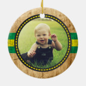 Rustic Green Tractor First Kerstwood Foto Keramisch Ornament (Achterkant)