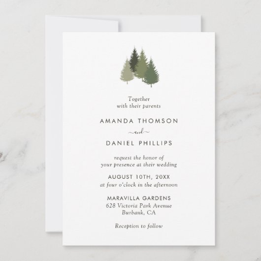 Rustic Green Tree Forest Wedding Invitations Kaart (Voorkant)