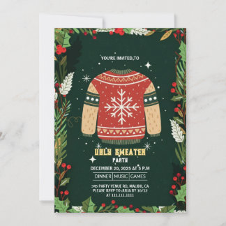 Rustic Green Ugly Christmas Sweater Party Kaart