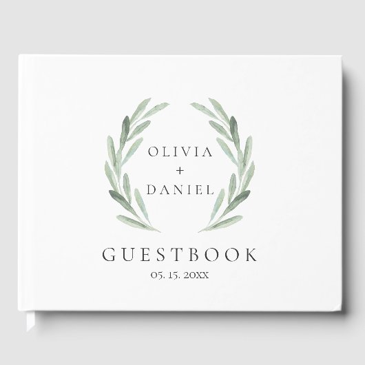 Rustic Green Waterverf met eenvoudige bruiloft Gastenboek (Voorkant)