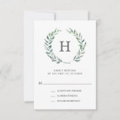 Rustic Green Waterverf Wreath Monogram Wedding RSVP Kaartje (Voorkant)