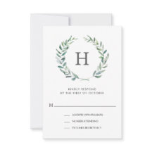 Rustic Green Waterverf Wreath Monogram Wedding