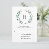Rustic Green Waterverf Wreath Monogram Wedding RSVP Kaartje (Staand voorkant)