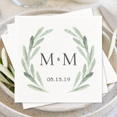 Rustic Green Waterverf Wreath Monogram Wedding Servetten