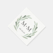 Rustic Green Waterverf Wreath Monogram Wedding Servetten (Hoek)