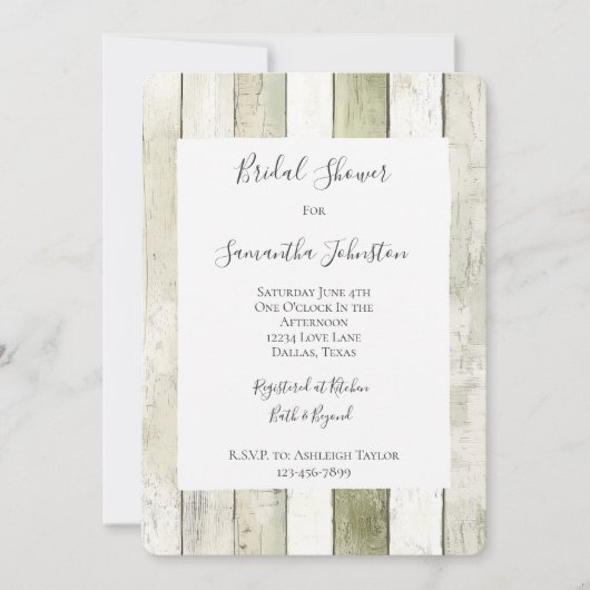 Rustic Green White Faux Wood Bridal Shower Kaart (Voorkant)