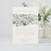Rustic Green Winery Mountain Sketch Wedding Detail Informatiekaartje (Staand voorkant)