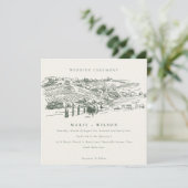 Rustic Green Winery Mountain Sketch Wedding Invite Bedankkaart (Staand voorkant)