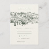 Rustic Green Winery Mountain Sketch Wedding RSVP Informatiekaartje (Voorkant)