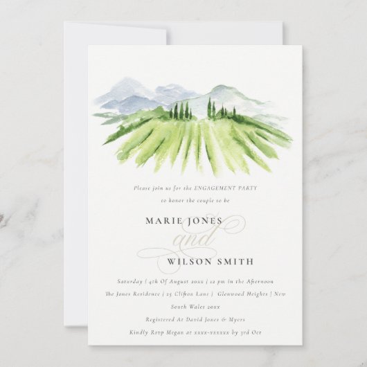Rustic Green Winery Vineyard Verloving Invite Bedankkaart (Voorkant)