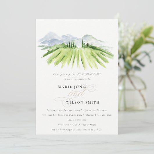 Rustic Green Winery Vineyard Verloving Invite Bedankkaart (Staand voorkant)