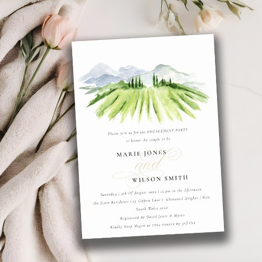 Rustic Green Winery Vineyard Verloving Invite Bedankkaart
