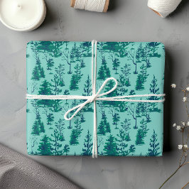 Rustic Green Winter Forest-Waterverf Inpakpapier Vel