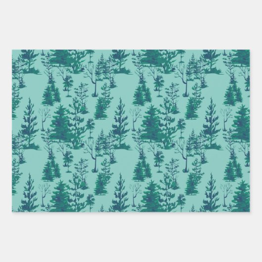 Rustic Green Winter Forest-Waterverf Inpakpapier Vel (Voorkant)
