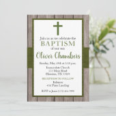 Rustic Green & Wood Boy Baptism Kaart (Staand voorkant)