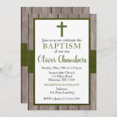 Rustic Green & Wood Boy Baptism Kaart (Voorkant / Achterkant)