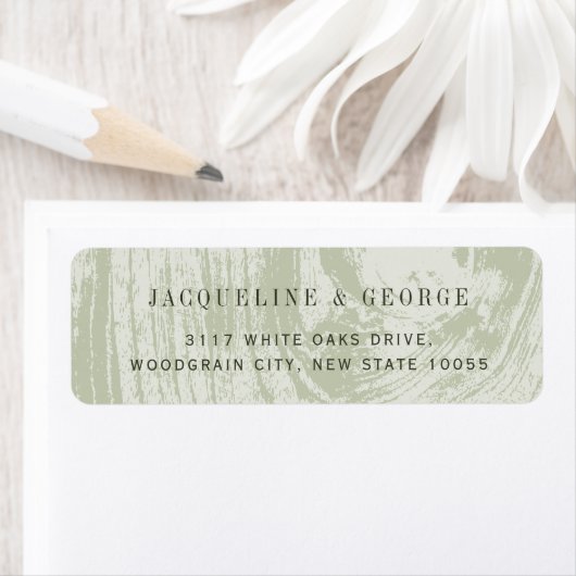 Rustic Green Wood Grain Spring Wedding Address Etiket (Insitu)