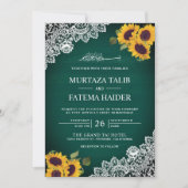 Rustic Green Wood Lace Sunflower Muslim Wedding Kaart (Voorkant)