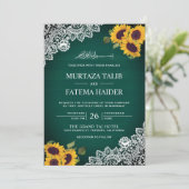 Rustic Green Wood Lace Sunflower Muslim Wedding Kaart (Staand voorkant)