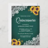Rustic Green Wood Lace Sunflower Quinceanera Kaart (Voorkant)