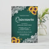 Rustic Green Wood Lace Sunflower Quinceanera Kaart (Staand voorkant)