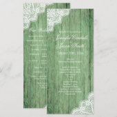 Rustic Green Wood Lace Vertical Wedding Programs Programmakaart (Voorkant / Achterkant)