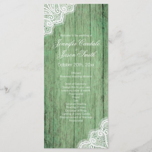 Rustic Green Wood Lace Vertical Wedding Programs Programmakaart (Voorkant)