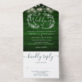 Rustic Green Wood String Lights Floral Wedding All In One Uitnodiging (Binnen)