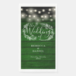 Rustic Green Wood String Lights Floral Wedding Servet