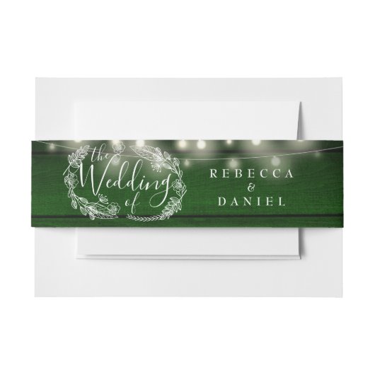 Rustic Green Wood String Lights Floral Wedding Uitnodigingen Wikkel (Voorkant Voorbeeld)