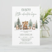 Rustic Green Woodland Adventure Begin Baby Shower Kaart (Staand voorkant)