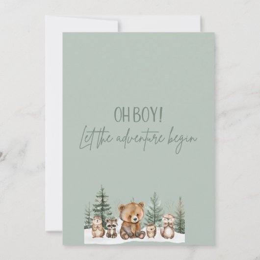 Rustic Green Woodland Adventure Begin Baby Shower Kaart (Achterkant)