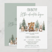 Rustic Green Woodland Adventure Begin Baby Shower Kaart (Voorkant / Achterkant)