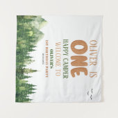 Rustic Green Woodland Happy Camper Eerste Verjaard Wandkleed (Voorkant (horizontaal))