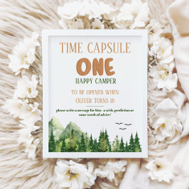 Rustic Green Woodland Time Capsule First Birthday Poster
