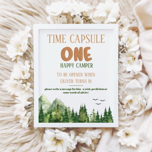 Rustic Green Woodland Time Capsule First Birthday  Poster
